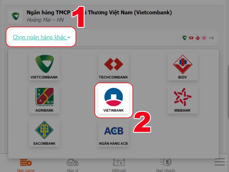 Chọn ng&acirc;n h&agrave;ng