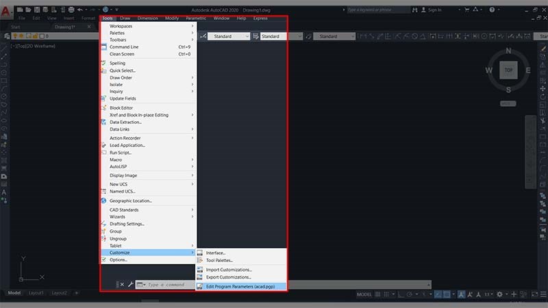 Tool > Customize > Edit program Parameters