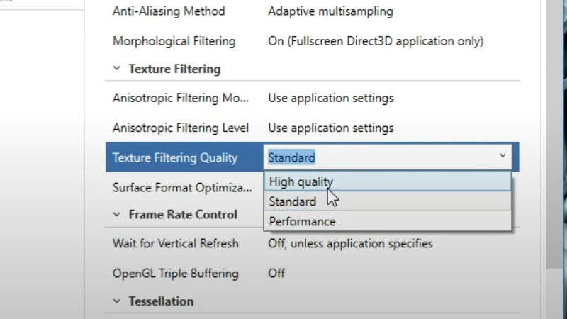 Đổi mục Texture Filtering Quality