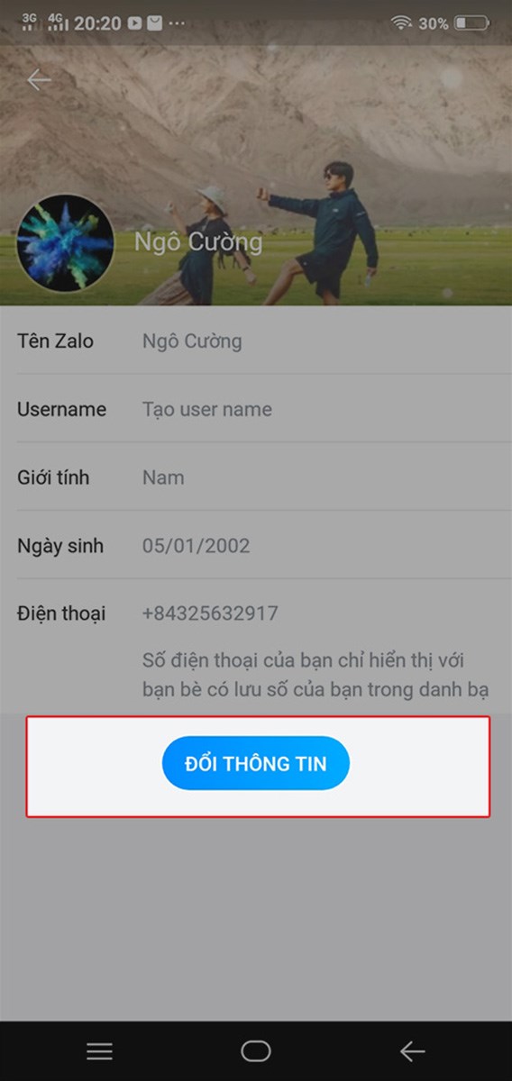 Nhấn n&uacute;t Đổi Th&ocirc;ng Tin.