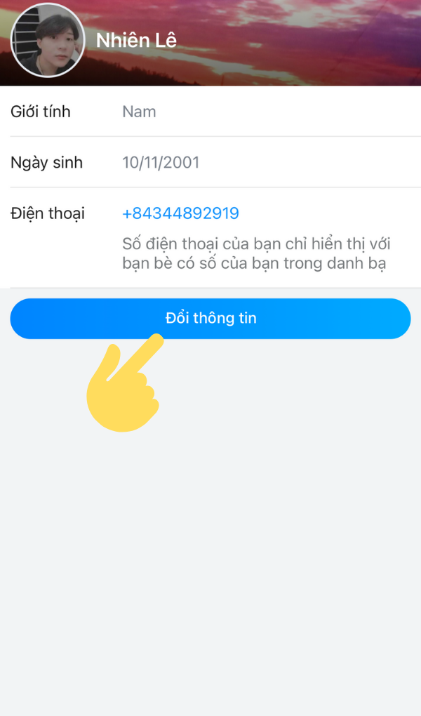 Bấm v&agrave;o đổi th&ocirc;ng tin