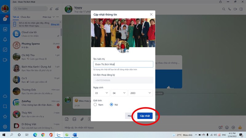 Bấm chọn Cập nhật Bấm chọn Cập nhật