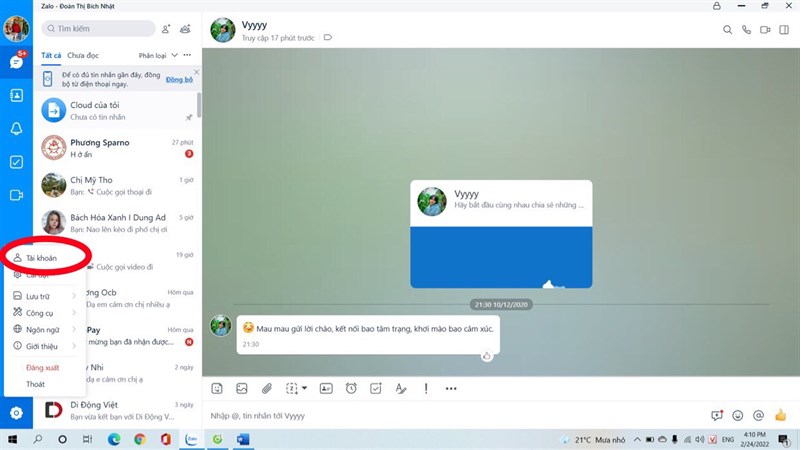 Bấm chon Tài khoản Bấm chon Tài khoản