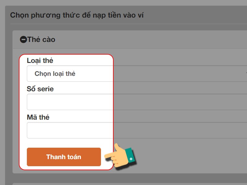 Nhập th&ocirc;ng tin thẻ c&agrave;o v&agrave; thanh to&aacute;n