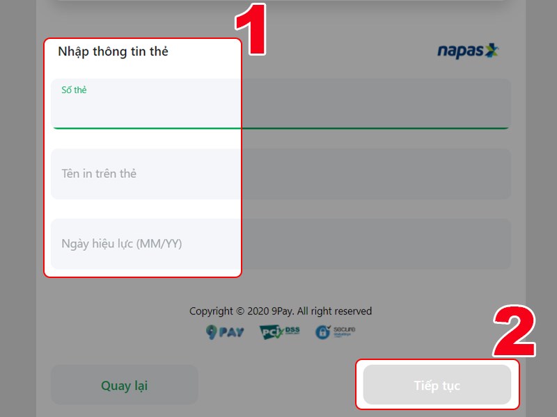 Nhập thông tin thẻ ATM và thanh toán