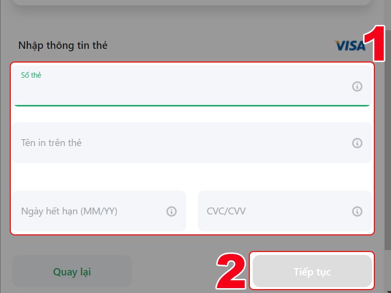Nhập thông tin thẻ tín dụng