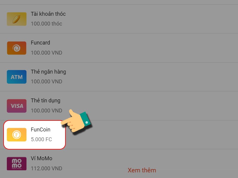 Nạp bằng FunCoin
