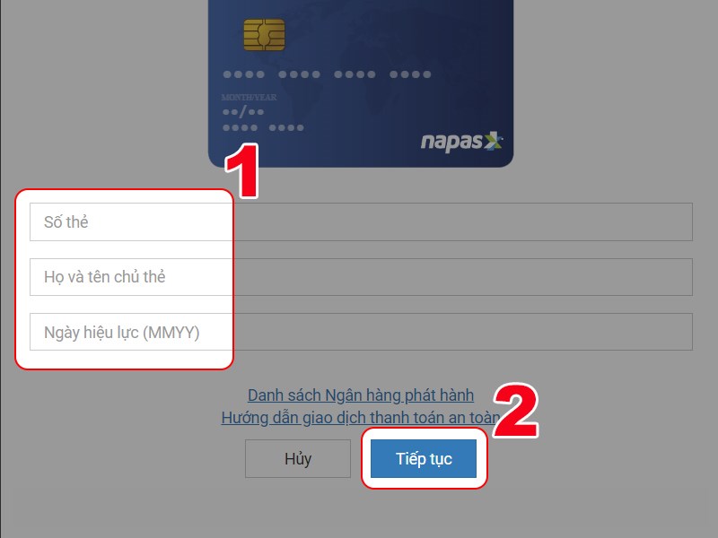 Nhập thông tin thẻ ATM để thanh toán