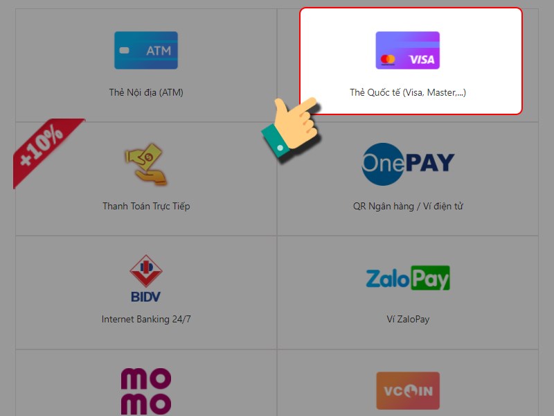 Nạp bằng thẻ Quốc Tế