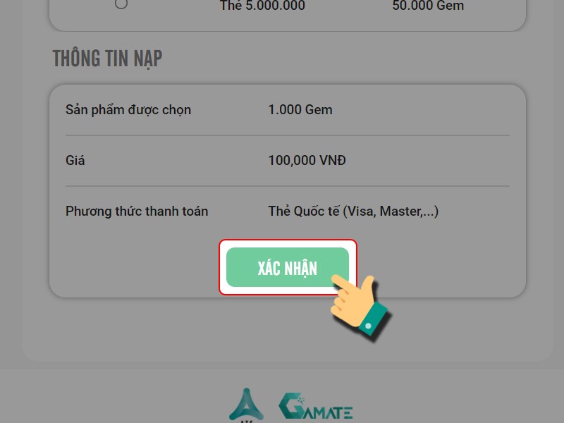 Nhấn Xác nhận