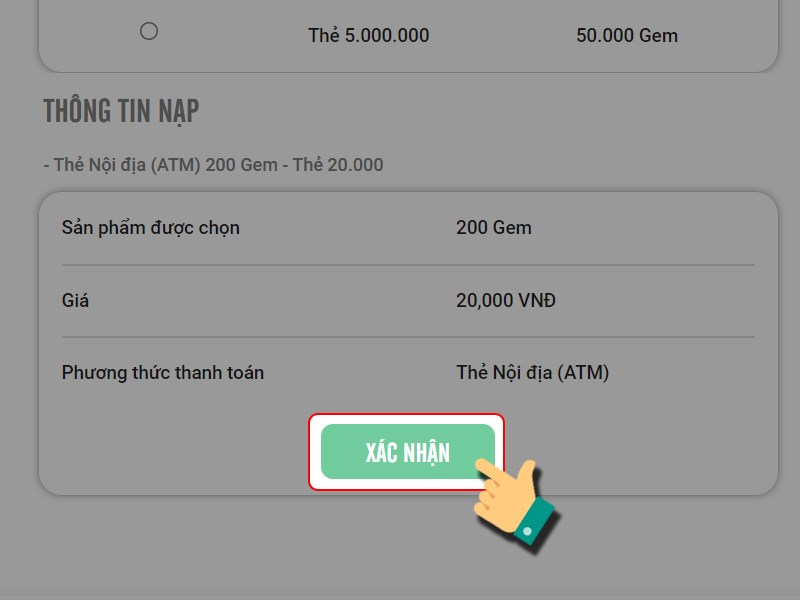 Nhấn vào Xác nhận