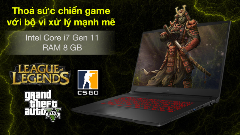 MSI Katana Gaming GF66 11UC i7 11800H Bộ vi xử lý mạnh mẽ