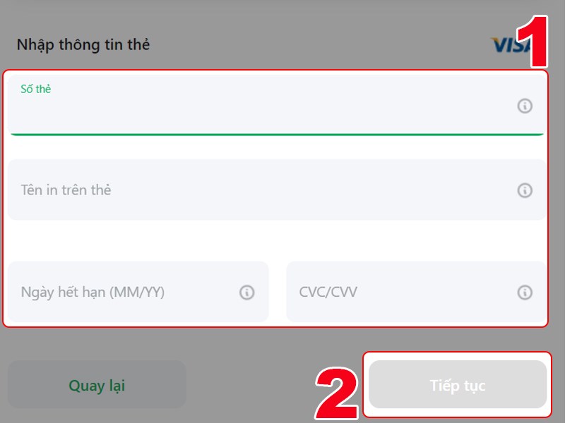 Nhập th&ocirc;ng tin thẻ t&iacute;n dụng để thanh to&aacute;n