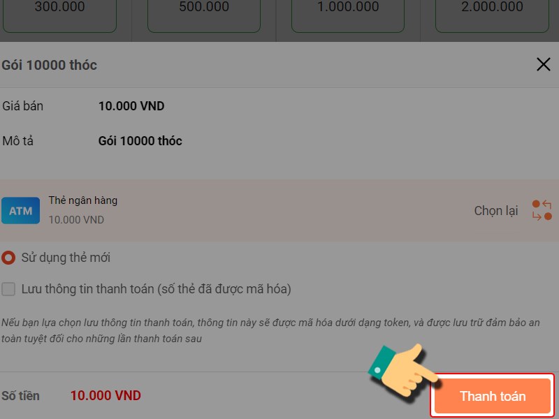 Tiếp tục nhấn Thanh to&aacute;n