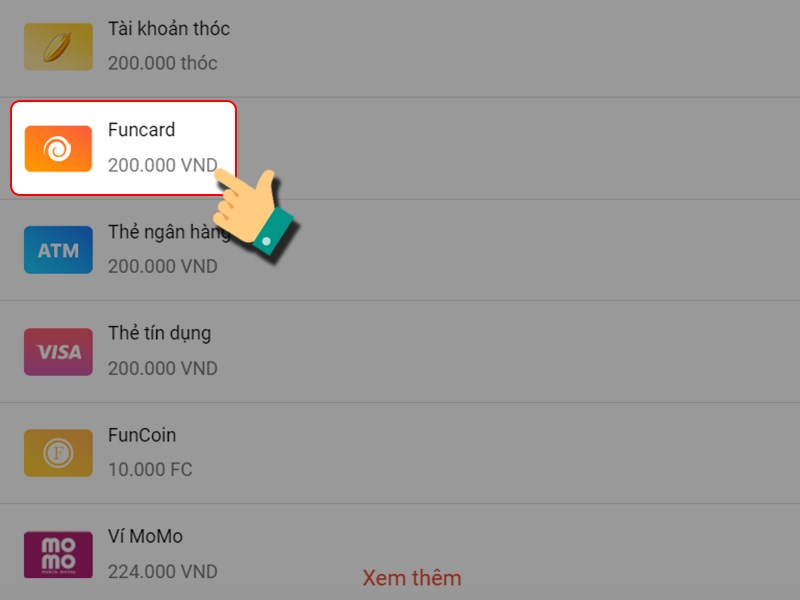 Nạp bằng thẻ Funcard
