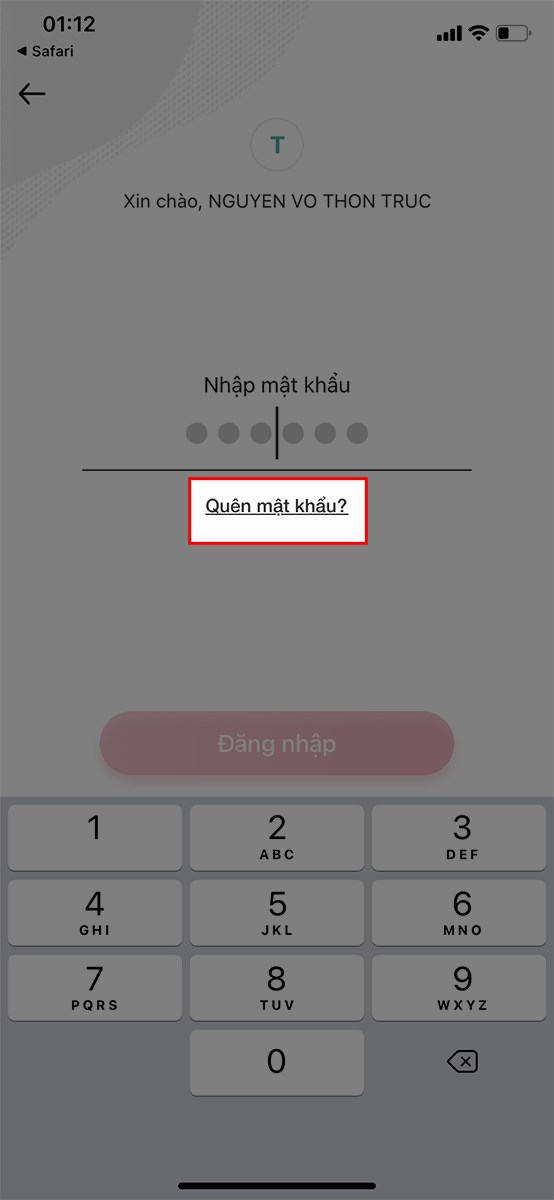 Nhấn vào Quên mật khẩu?