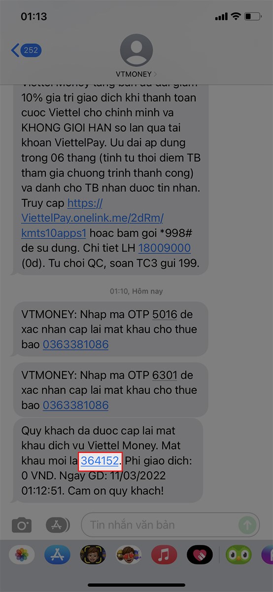 Nhận mật khẩu mới từ Viettel