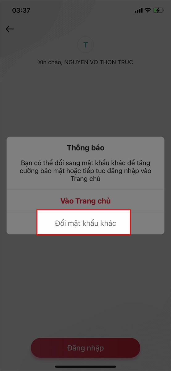 Chọn Đổi mật khẩu khác để thay đổi mật khẩu