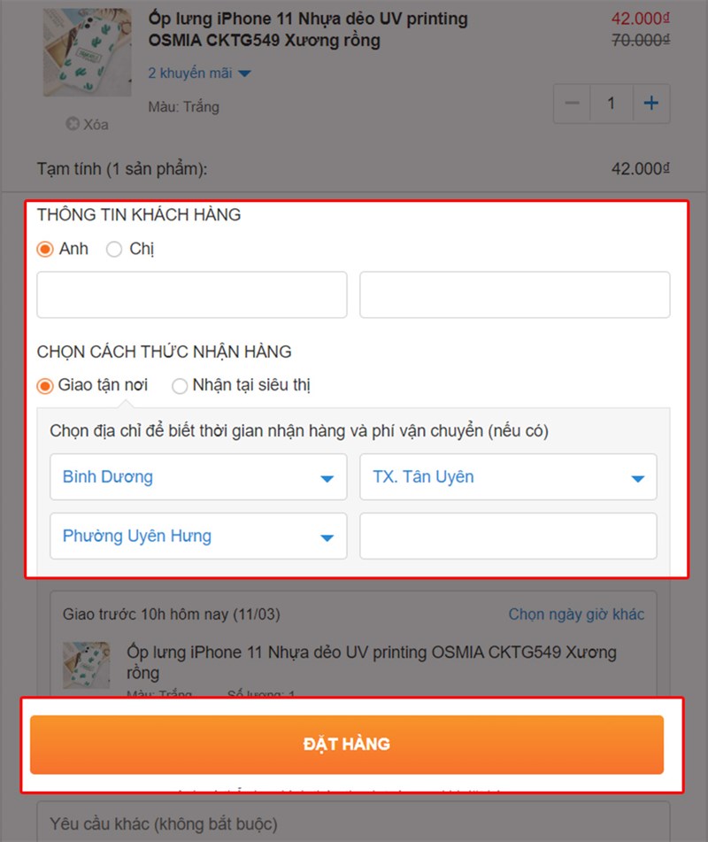 Điền thông tin và Chọn đạt hàng image/jpeg