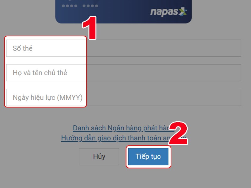 Nhập thông tin thẻ ATM 
