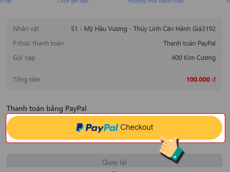 Nhấn vào PayPal CheckOut