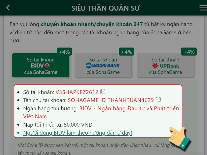 Chuyển khoản theo th&ocirc;ng tin tại đ&acirc;y