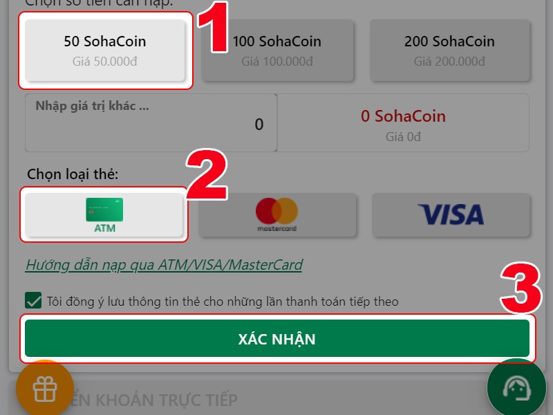 Chọn g&oacute;i nạp, loại thẻ