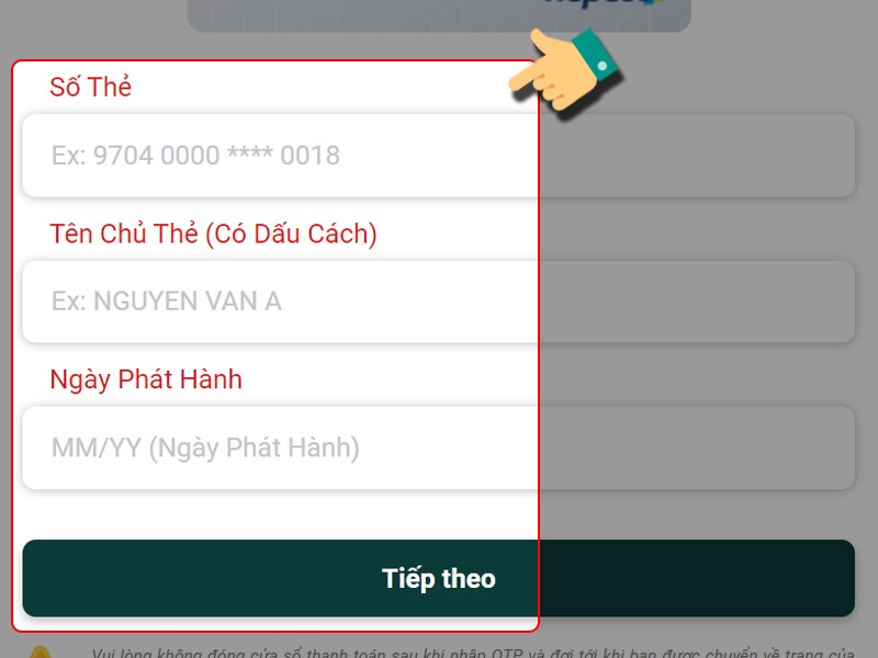 Nhập th&ocirc;ng tin thẻ của bạn