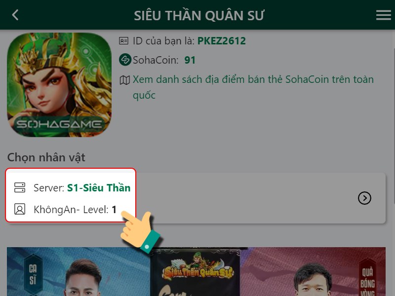 Chọn nh&acirc;n vật bạn muốn nạp thẻ