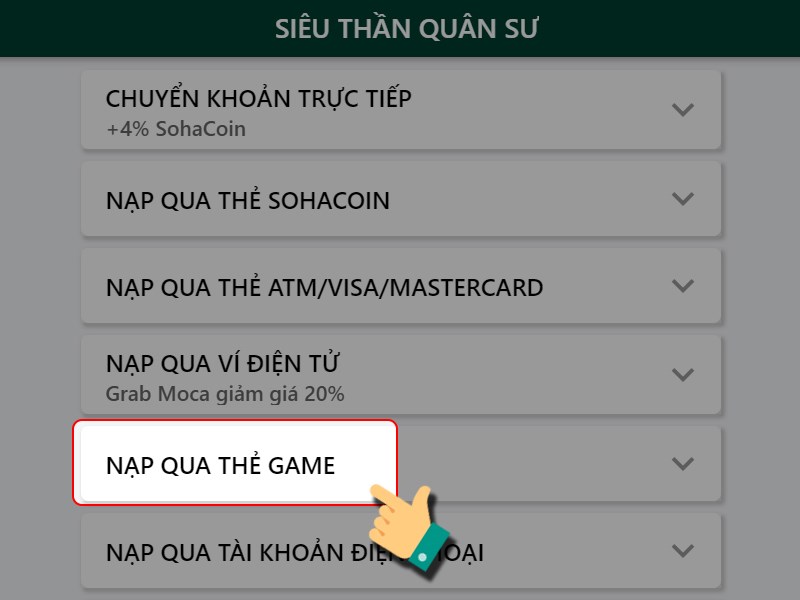 Nạp bằng thẻ game