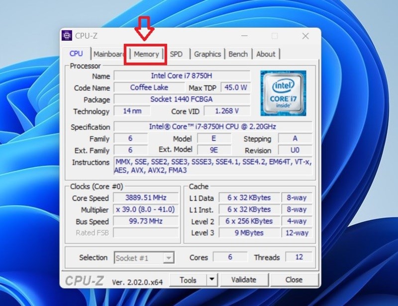 Mở ứng dụng CPU-Z v&agrave; bấm v&agrave;o trang Memory