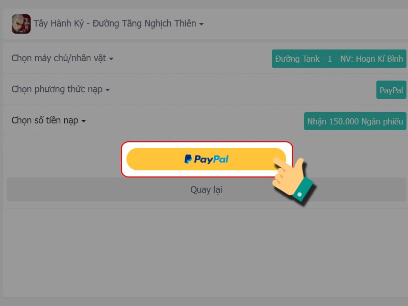 Nhấn vào PayPal