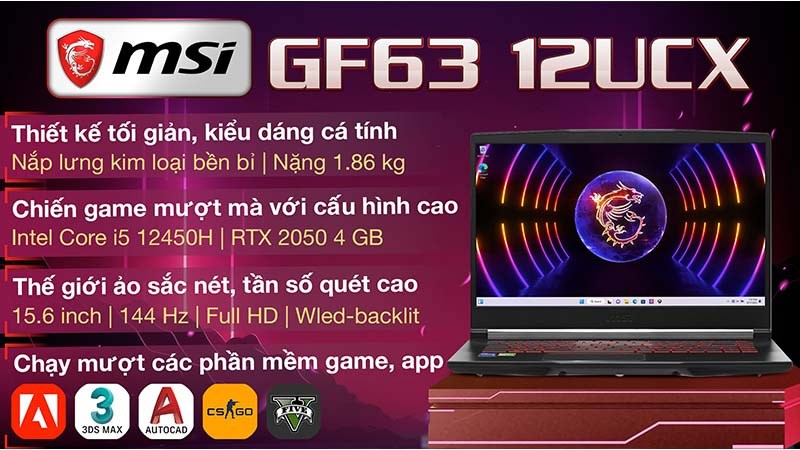 MSI Gaming GF63 12UC i5 12450H