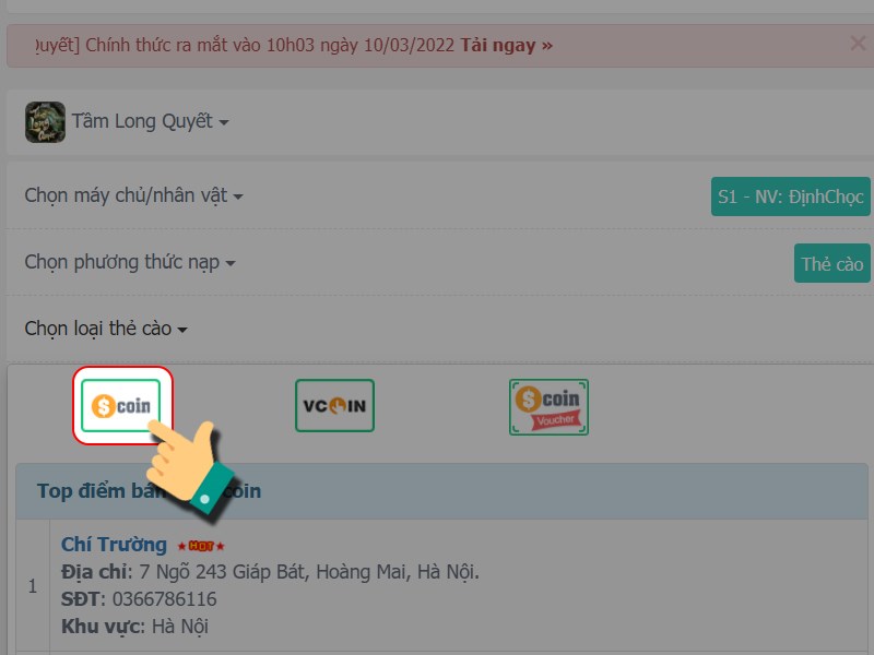 Chọn loại thẻ bạn d&ugrave;ng