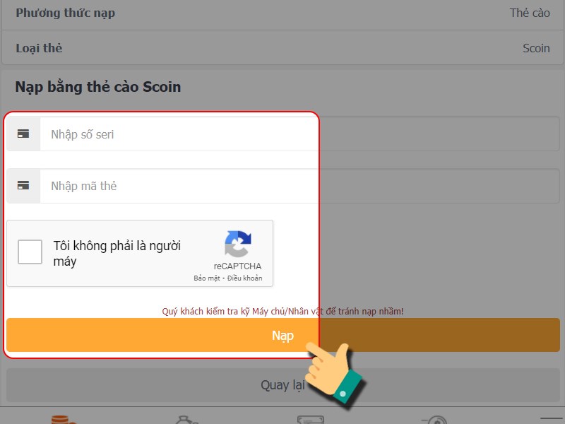 Nhập th&ocirc;ng tin thẻ c&agrave;o
