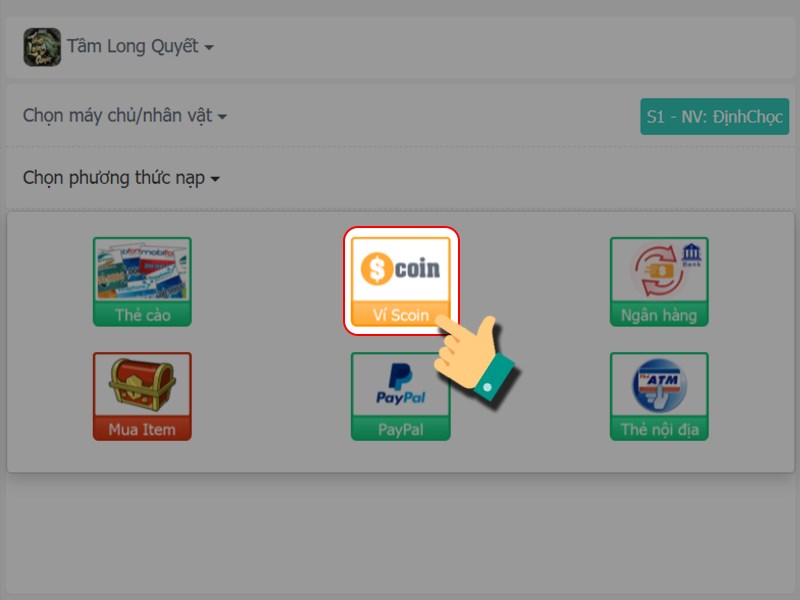 Nạp bằng v&iacute; Scoin