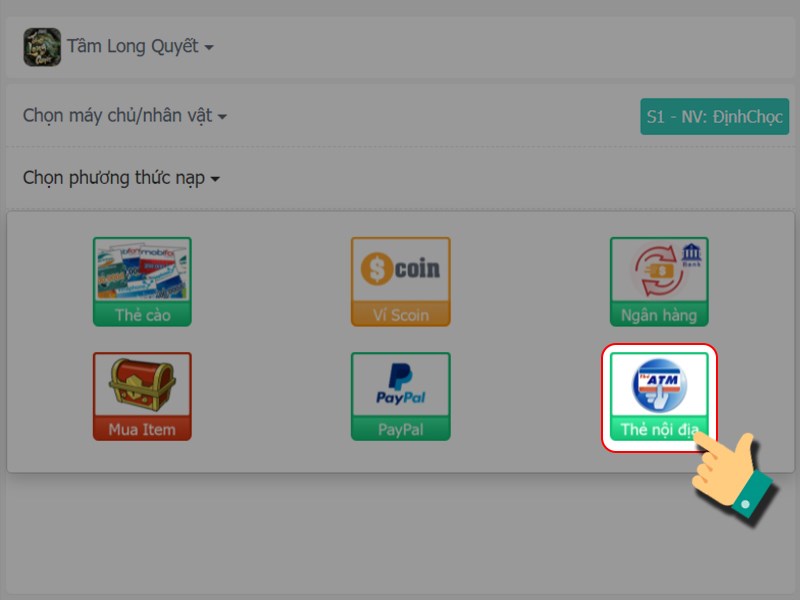 Nạp bằng thẻ nội địa ATM 