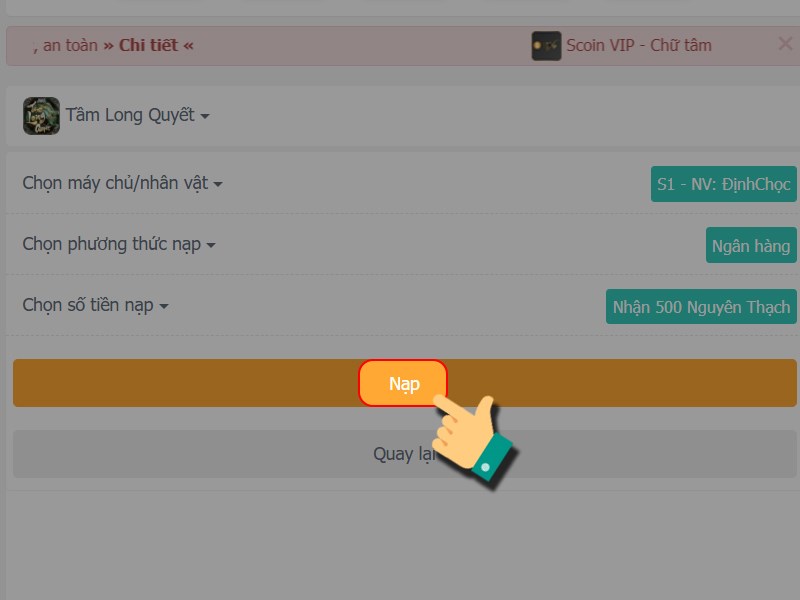 Nhấn v&agrave;o Nạp