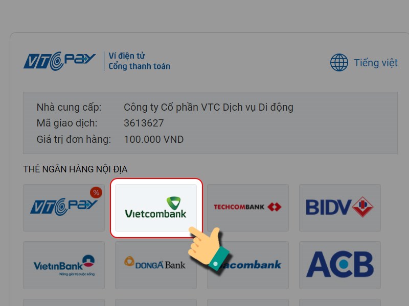 Chọn ng&acirc;n h&agrave;ng bạn d&ugrave;ng