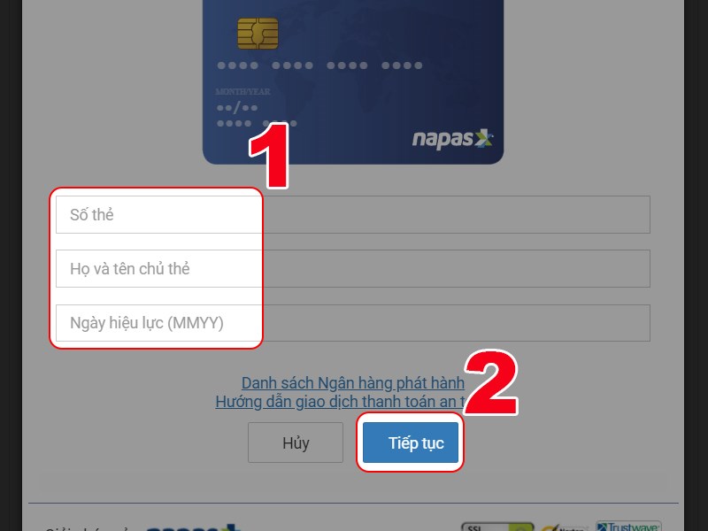 Nhập th&ocirc;ng tin thẻ ATM để thanh to&aacute;n