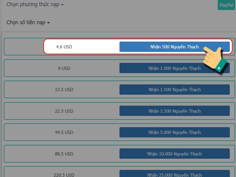 Chọn g&oacute;i nạp