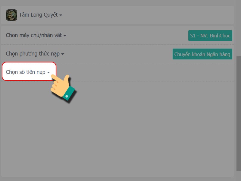 Chọn số tiền nạp