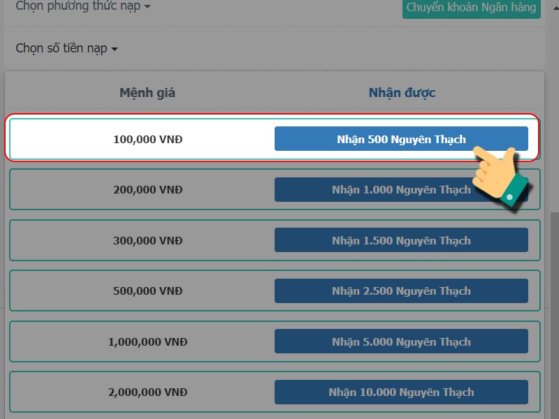 Chọn g&oacute;i nạp