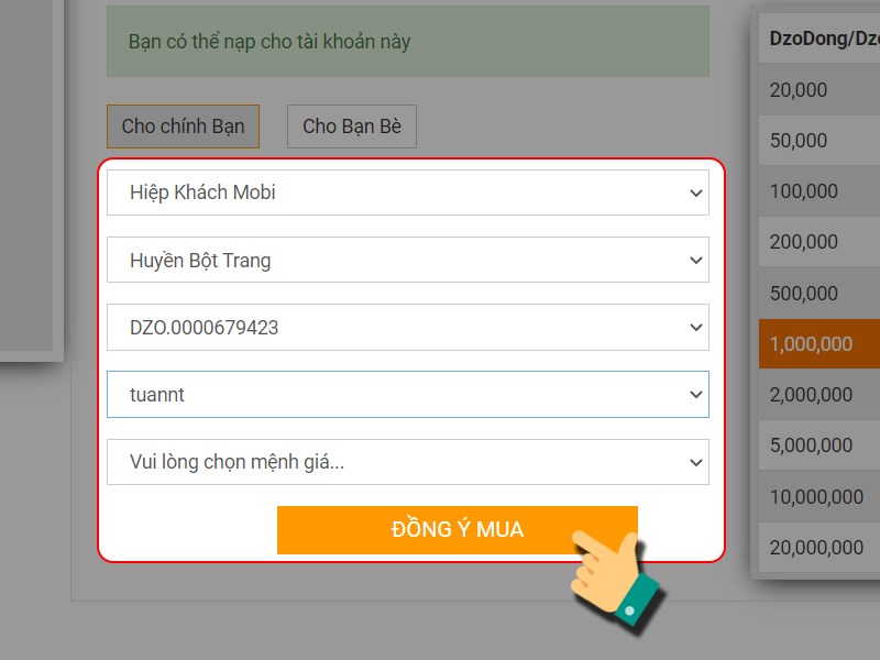 Chọn Hiệp Khách mobile và nhân vật