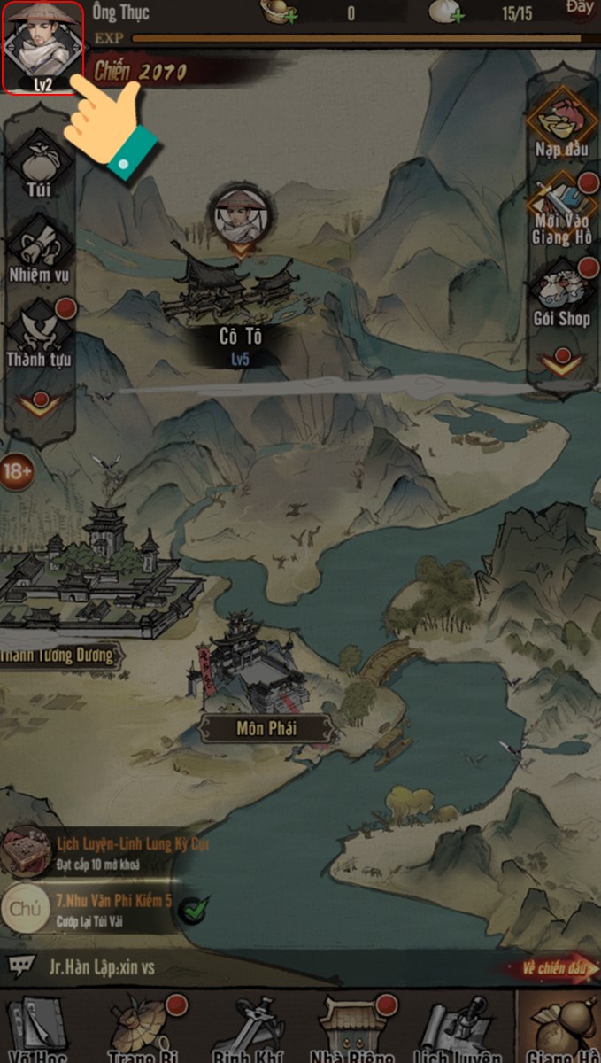 Nhấn v&agrave;o avatar nh&acirc;n vật