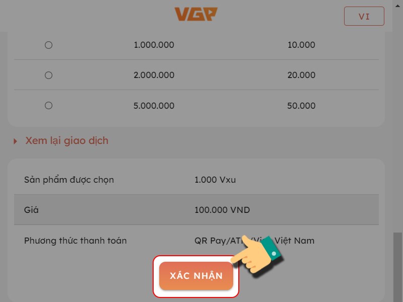 Nhấn Xác nhận