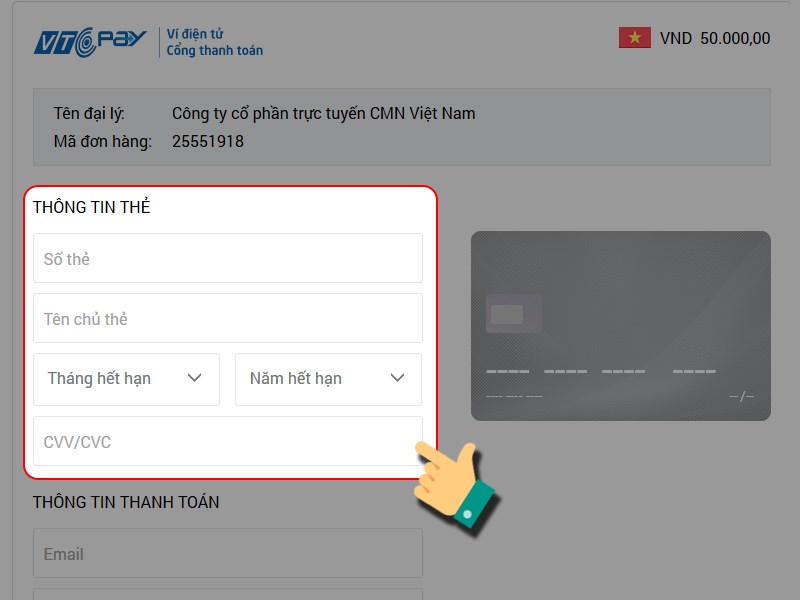 Nhập th&ocirc;ng tin thẻ 