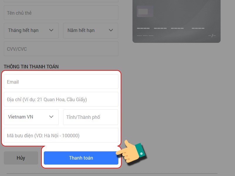 Nhập th&ocirc;ng tin thanh to&aacute;n