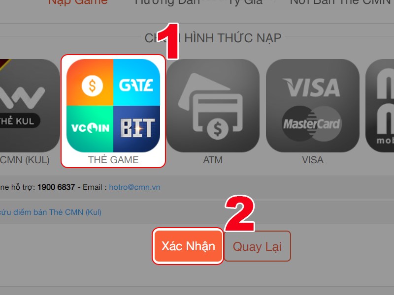 Nạp bằng thẻ game