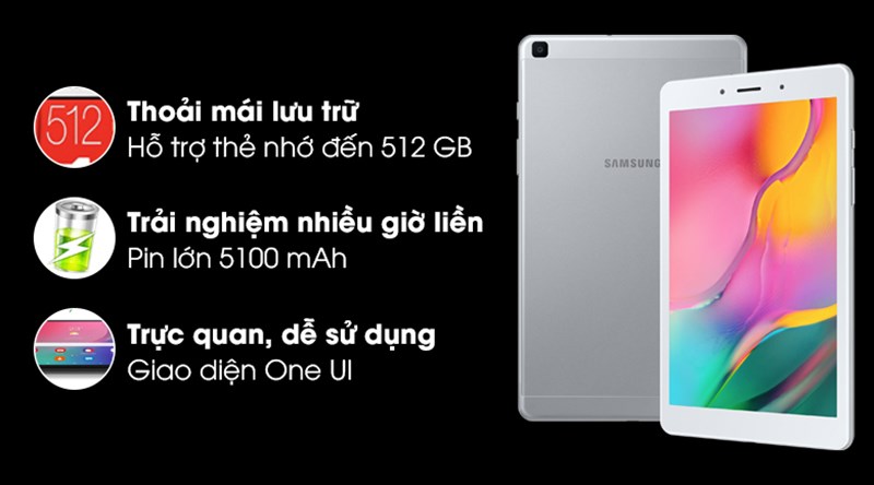 Samsung Galaxy Tab A8 8 inch T295 (2019) hỗ trợ mở rộng bộ nhớ qua thẻ nhớ l&ecirc;n đến 512 GB thoải m&aacute;i lưu trữ